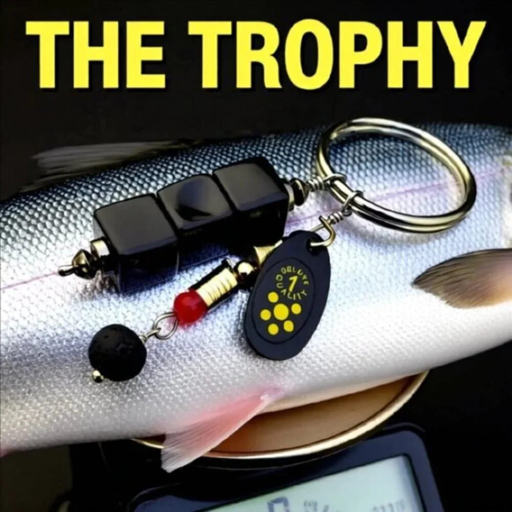 #1 Dad Gift! Fishing Lure Key Chain - Black Onyx + Metal Spoon Lure Key Ring!